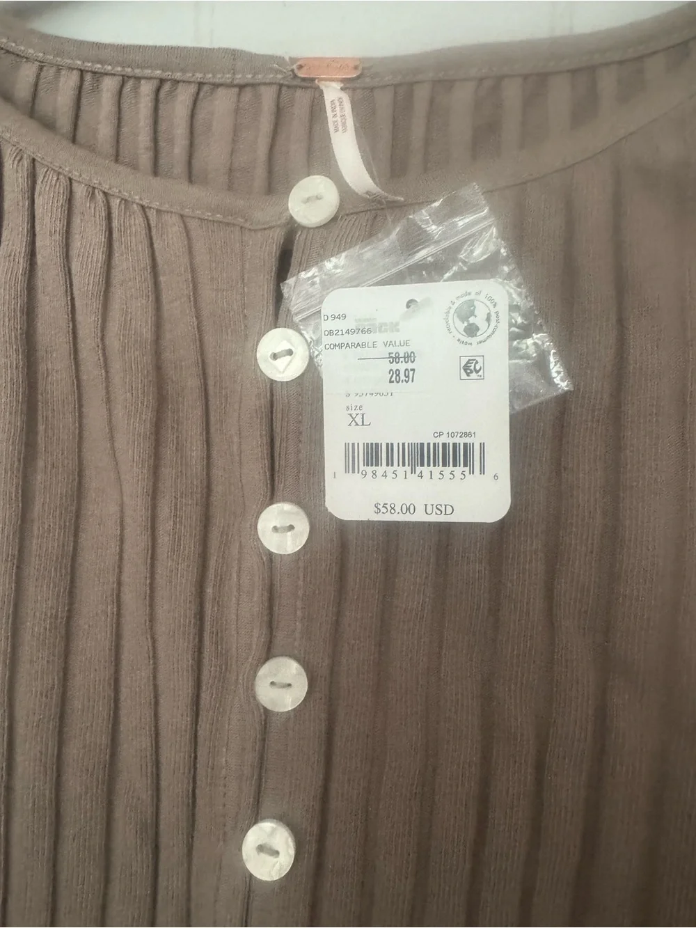 Free People Tilly Button Down Long Sleeve Top Cardigan XL NWT